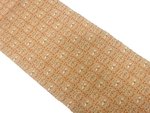 丸紋に向かい動物・向かい鳳凰模様織り出し　名古屋帯